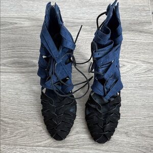 Zara Blue and Black Lace-Up Heels